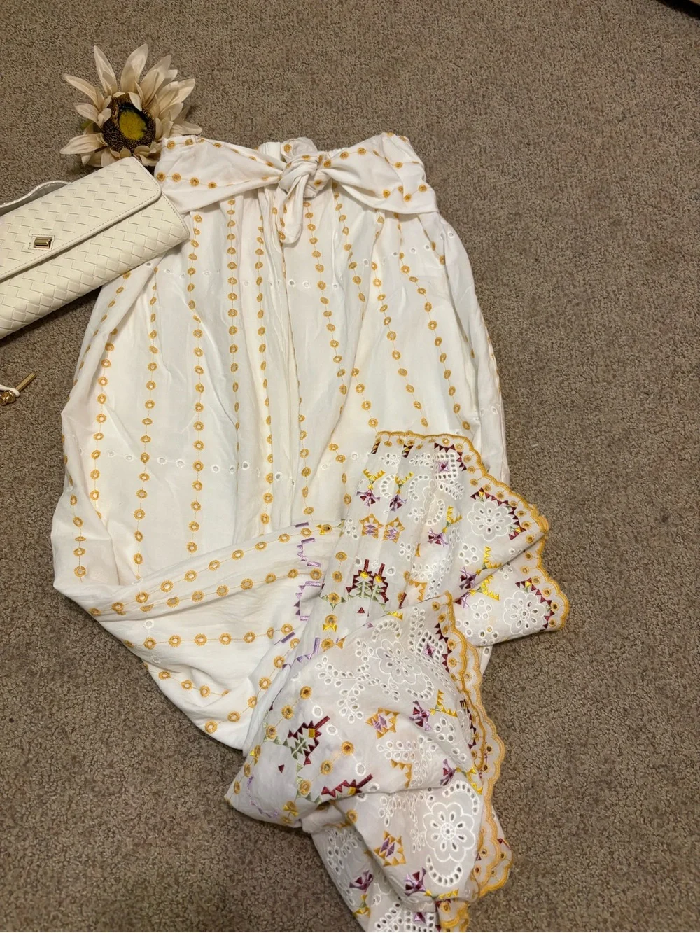 Anthropologie White Strapless Embroidered Wide-Leg Jumpsuit - Picture 6 of 13